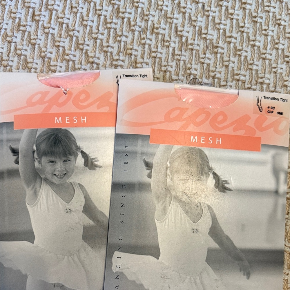 NWT Capezio Pink Mesh Dance Tights transition with seam